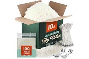 Hearth & Harbor Soy Candle Wax for Candle Making, Natural Soy Wax for Candle Making 10 lb Bag with Supplies, 100 Cotton Candle Wicks, 100 Wick Stickers, 2 Centering Devices - 10 Pounds Soy Wax Flakes