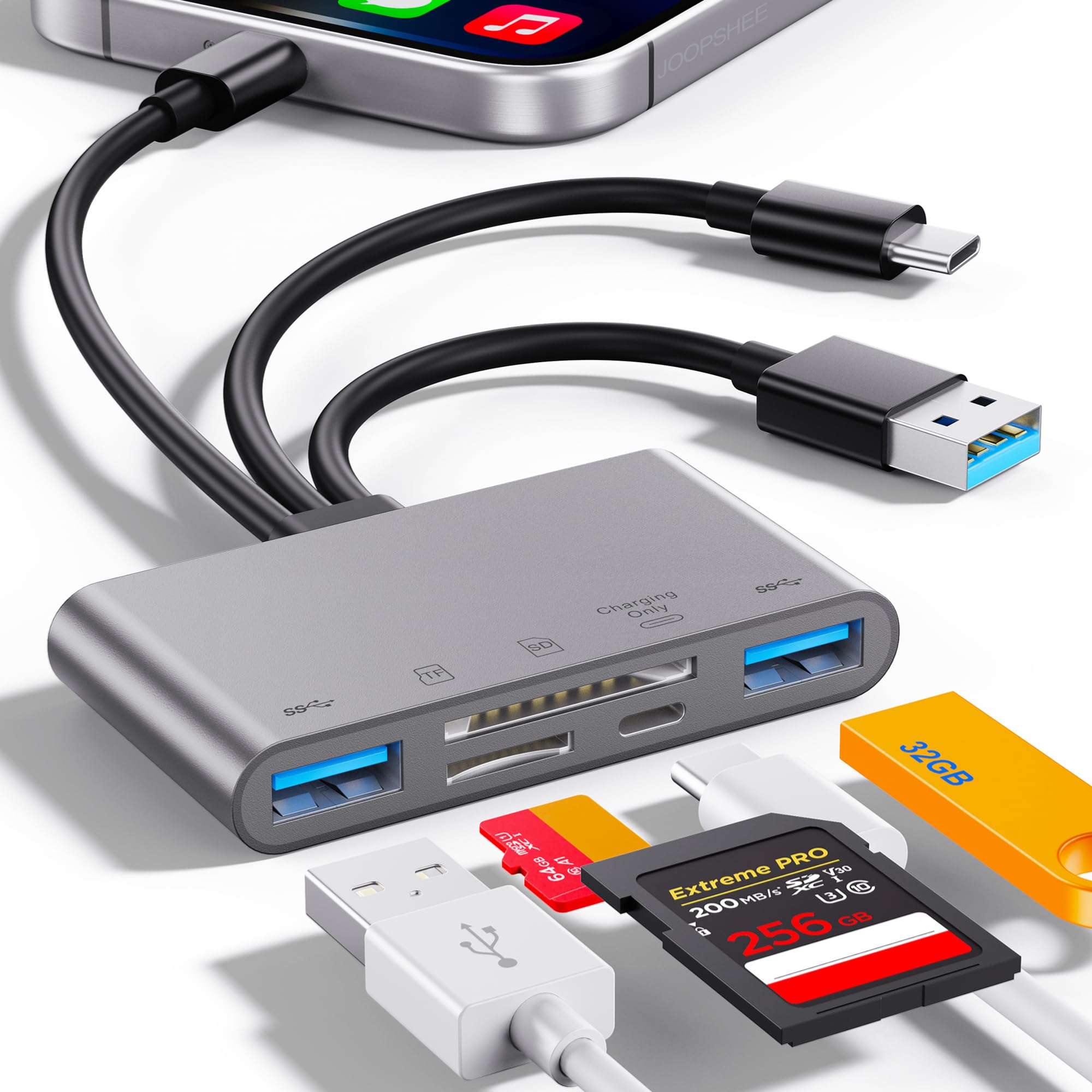 Photo 1 of 5-in-1 SD Card Reader,High-Speed USB 3.0 Adapter for Phone/Pad USB C/A Devices with TF&SD Card Slots, Supports SD/TF/SDHC/SDXC/MMC