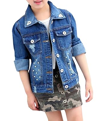 Amazon 雲の花 女の子デニムパールコートの子供たちはカジュアルな