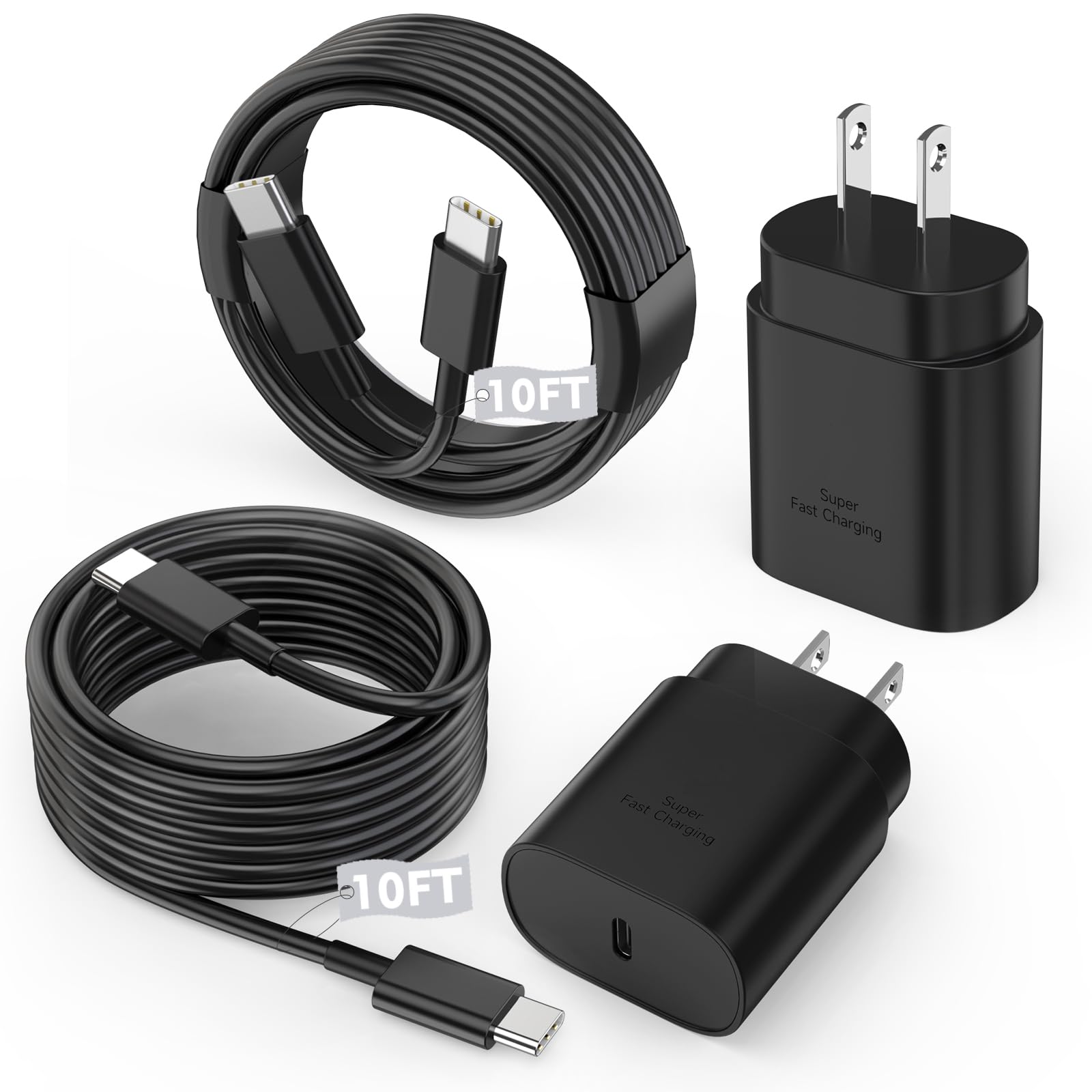 Photo 1 of 10FT Samsung Fast Charging Type C,2Pack 25W 10Foot Long Android Type C Phone Charger Block USBC to USBC Cable Fast Charging for Samsung Galaxy S25 Ultra/S25/S25+/S24+/S24 Ultra/S24/S23/iPhone 17 16 15