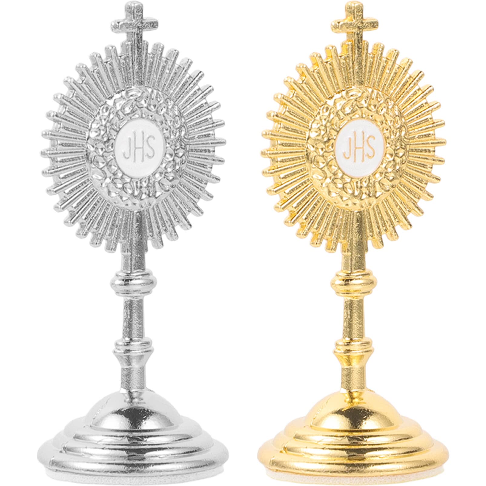 Sewroro Metal Crafts Ornaments 2Pcs Elegant Desktop Decor Cross Elements Statue for Home and Office Decoration