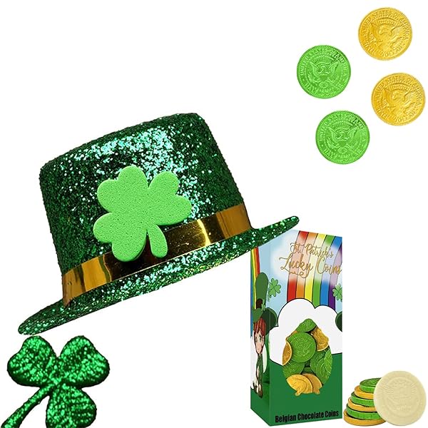 FRUIDLES ST. PATRICK’S DAY WHITE, GREEN AND GOLD COIN FOILS, BELGIAN MILK CHOCOLATE THEME BOX, KOSHER CERTIFIED DAIRY (HALF-POUND)