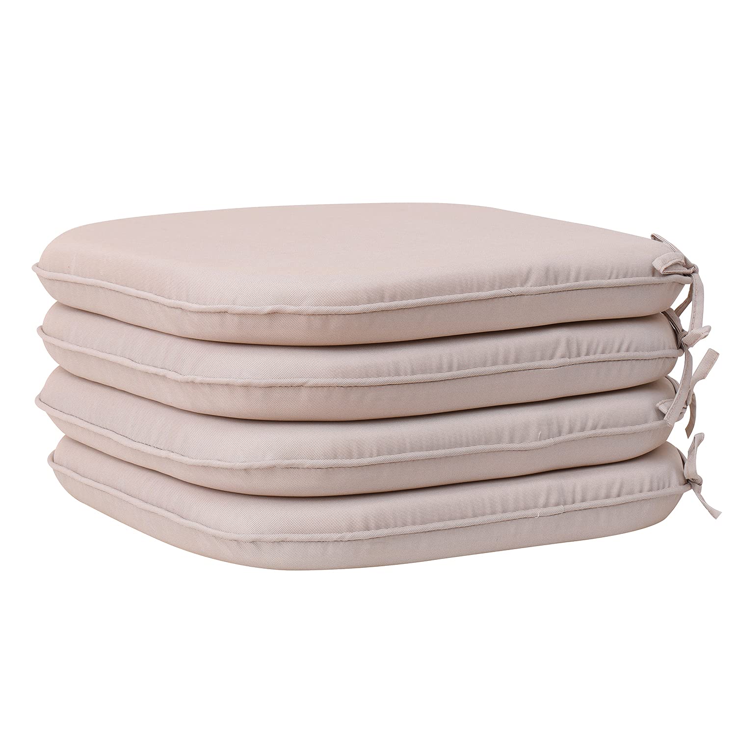 RACE LEAF Waterproof Chair Cushion With Ties Garden Chair Cushions,Chair Pads,Seat Pads for Dining Chairs,Cover Indoor Outdoor Seat Pad Cushions (round Pack of 4, beige)