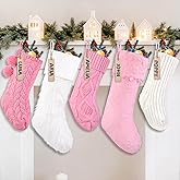 Teeanzo 5 Packs Christmas Knitted Hanging Stockings,Xmas Large Farmhouse Rustic Neutral Cable Knit Personal Stockings Decorations for Christmas Tree Fireplace Family Holiday Party Decor（18in 15in）