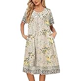 House Dresses for Women Floral Print Nightgowns Short Sleeve Lounge Moo Moo Dresses Sleepwears with Pockets