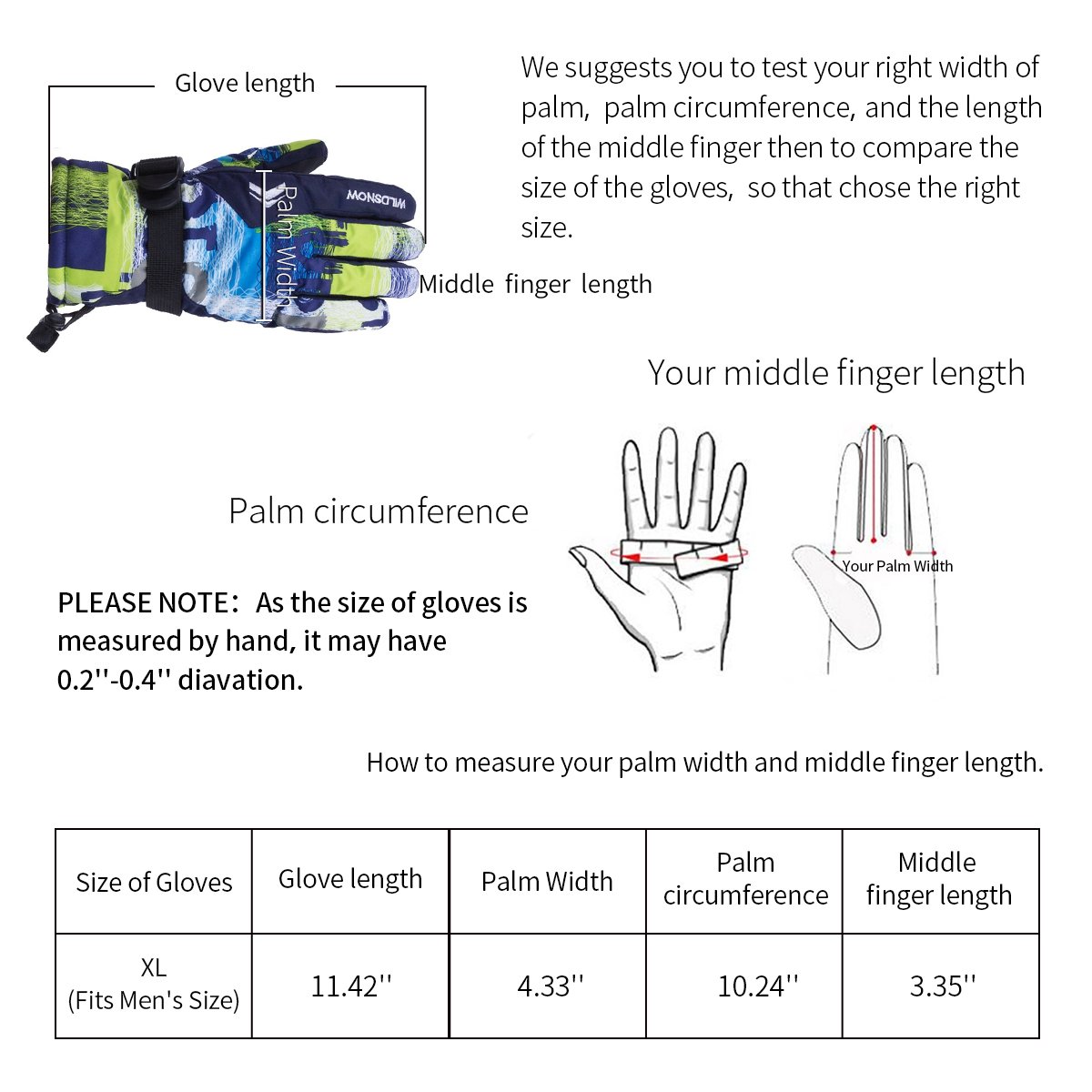 WILD SNOW Men\'s Winter Ski Gloves Colorful Winter Waterproof Windproof Gloves for Cycling Snowboarding and Working