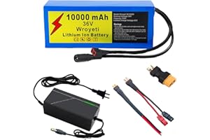 Wroyeti 36V 10AH Electric Bike Lithinum ion Battery 36V 10Ah Ebike Battery with 2A Charger, XT60 Connector,T-Plug Extension Cord,T-Plug to Anderson Extension Cord for 100-500W Motor