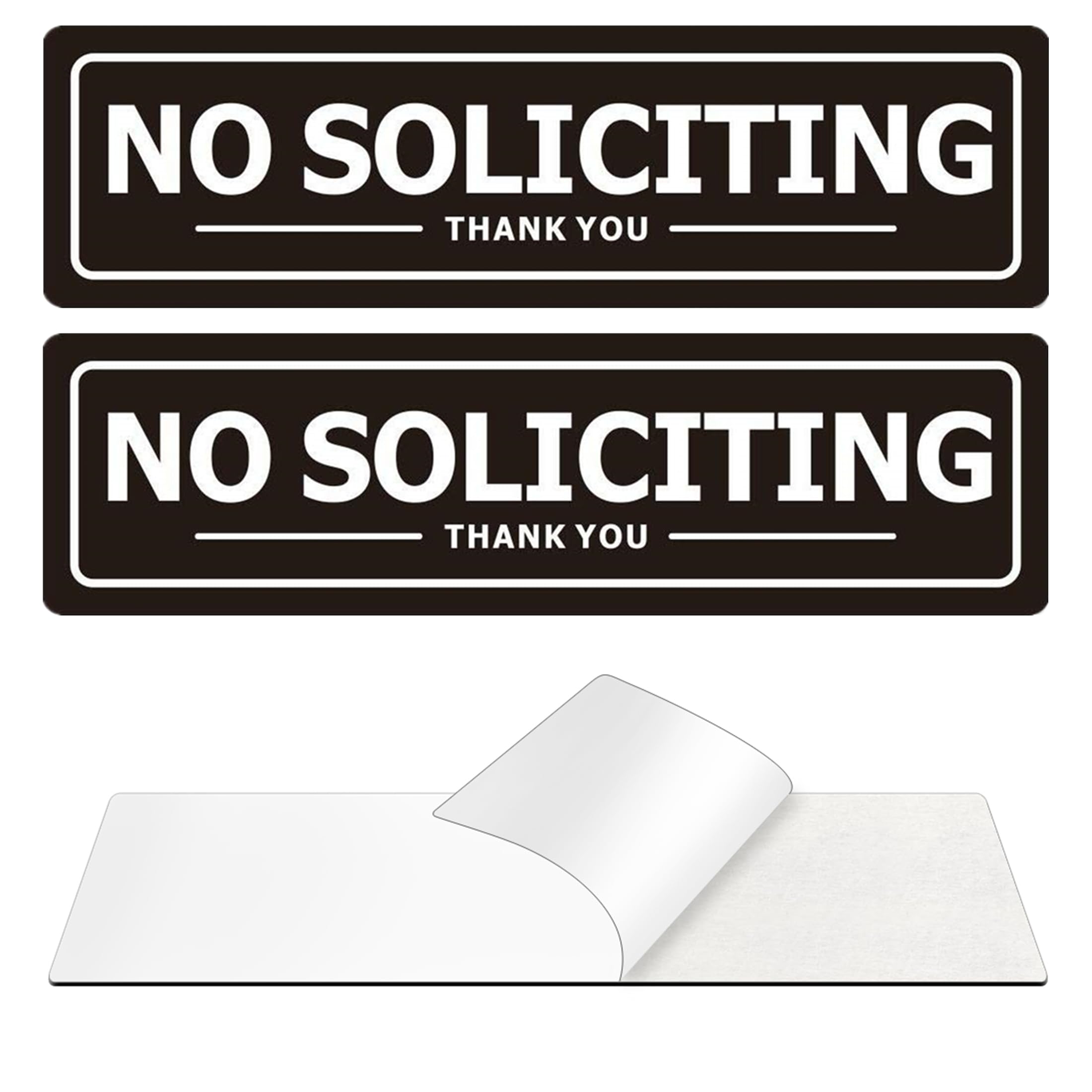 Photo 1 of No Soliciting Sign for Door - Metal Signs for House Business and Office Wall - Weather Resistant Aluminum with Strong Self Adhesive (2 Pack, Black 7×2 inches)