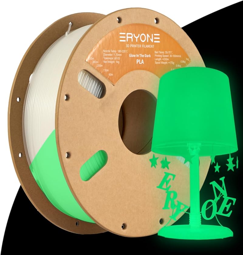 ERYONE Glow PLA Filament 1.75mm 1kg Green Glow in Dark 3D Printer PLA