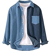 UANEO Mens Shacket Patchwork Long Sleeve Button Down Corduroy Shirts for Men