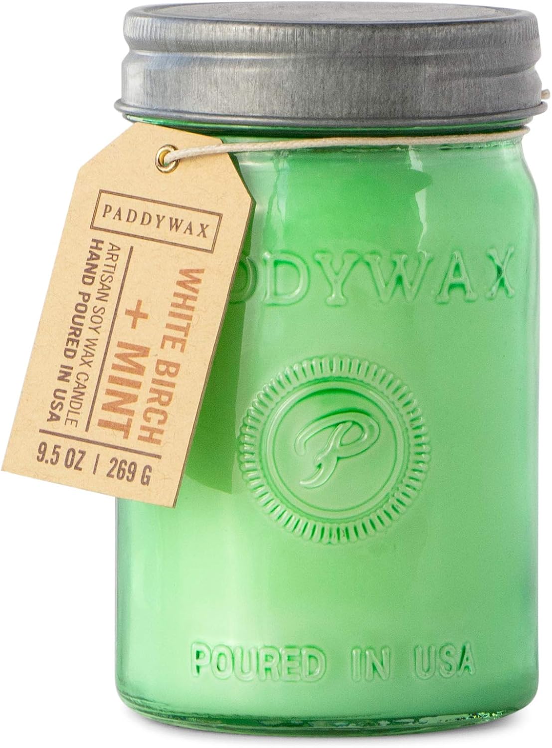 Paddywax Candles Relish Collection Soy Wax Blend Candle in Mason Jar Candle, Medium- 9.5 Ounce, White Birch + Mint: Home & Kitchen