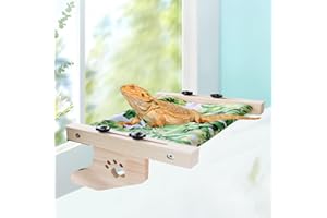 OOOCT Bearded Dragon Window Perch, Lizard Window Hammock with Wood and Metal Frame, Adjustable Reptile Window Bed Seat for Windowsill Bedside