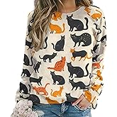 Spatofa Women's Cat Sweatshirt Pullover Cute Cat 3D Graphic Print Sweatshirts Women Trendy Crewneck Casual Loose Shirts