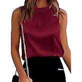 SimpleFun Womens Silk Satin Tank Tops Business Casual Ruffle Trim Mock Neck Sleeveless Summer Blouses Shirts