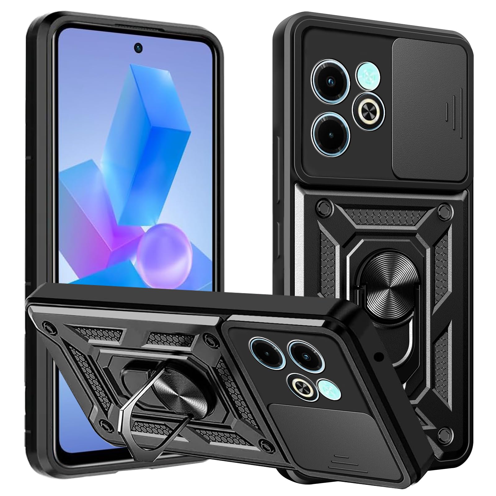 KZIOACSH Case for Infinix Hot 40i/Infinix Smart 8, [360 Rotaring Kickstand][Slide Camera Cover] Hybrid Soft TPU Frame+ Hard PC Case Military Grade Anti-Scratch Shockproof Rugged Bumper Phone Cover — image 1