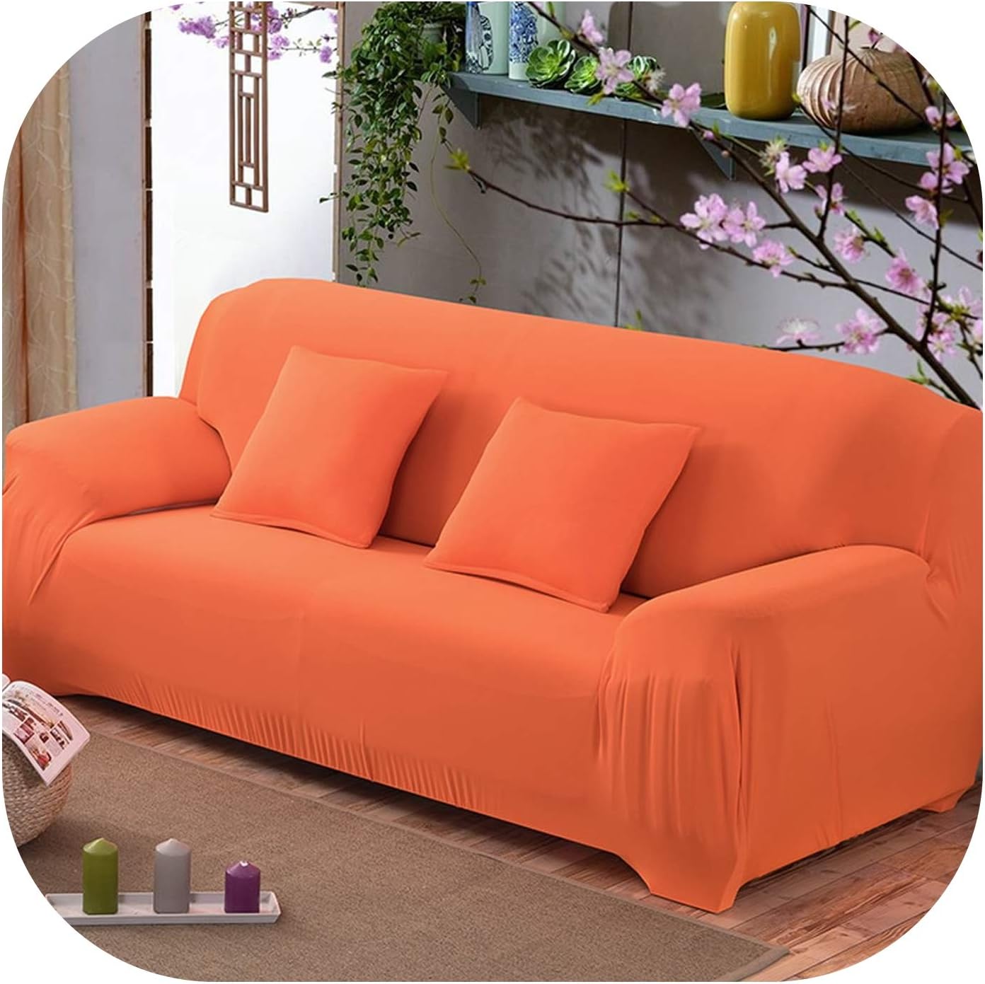 17 Colors for Choice Solid Color Sofa Cover Stretch Seat Couch Covers Couch Cover Loveseat Funiture All Warp Towel Slipcovers,Orange,Ab 145-185Cm