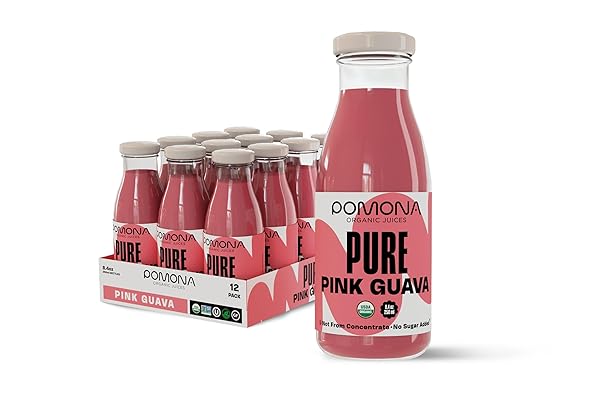 POMONA ORGANIC JUICES PURE PINK GUAVA JUICE, 8.4 OUNCE BOTTLE (PACK OF 12), COLD PRESSED ORGANIC JUICE, NON-GMO, NO SUGAR ADDED, NOT FROM CONCENTRATE, GLUTEN FREE, KOSHER CERTIFIED, PRESERVATIVE FREE