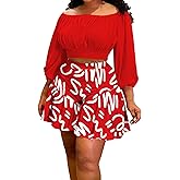 Inroserm Women's Plus Size Shorts Sets 2 Piece Outfits Casual Long Sleeve Off Shoulder Top Loose Short Set