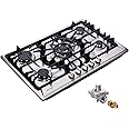 30 Inch Gas Cooktop, Built-in Stainless Steel 5 Burners Gas Stovetop LPG/NG Convertible Gas Stove Top Dual Fuel Gas Hob DM527-SC02