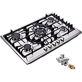 30 Inch Gas Cooktop, Built-in Stainless Steel 5 Burners Gas Stovetop LPG/NG Convertible Gas Stove Top Dual Fuel Gas Hob DM527-SC02