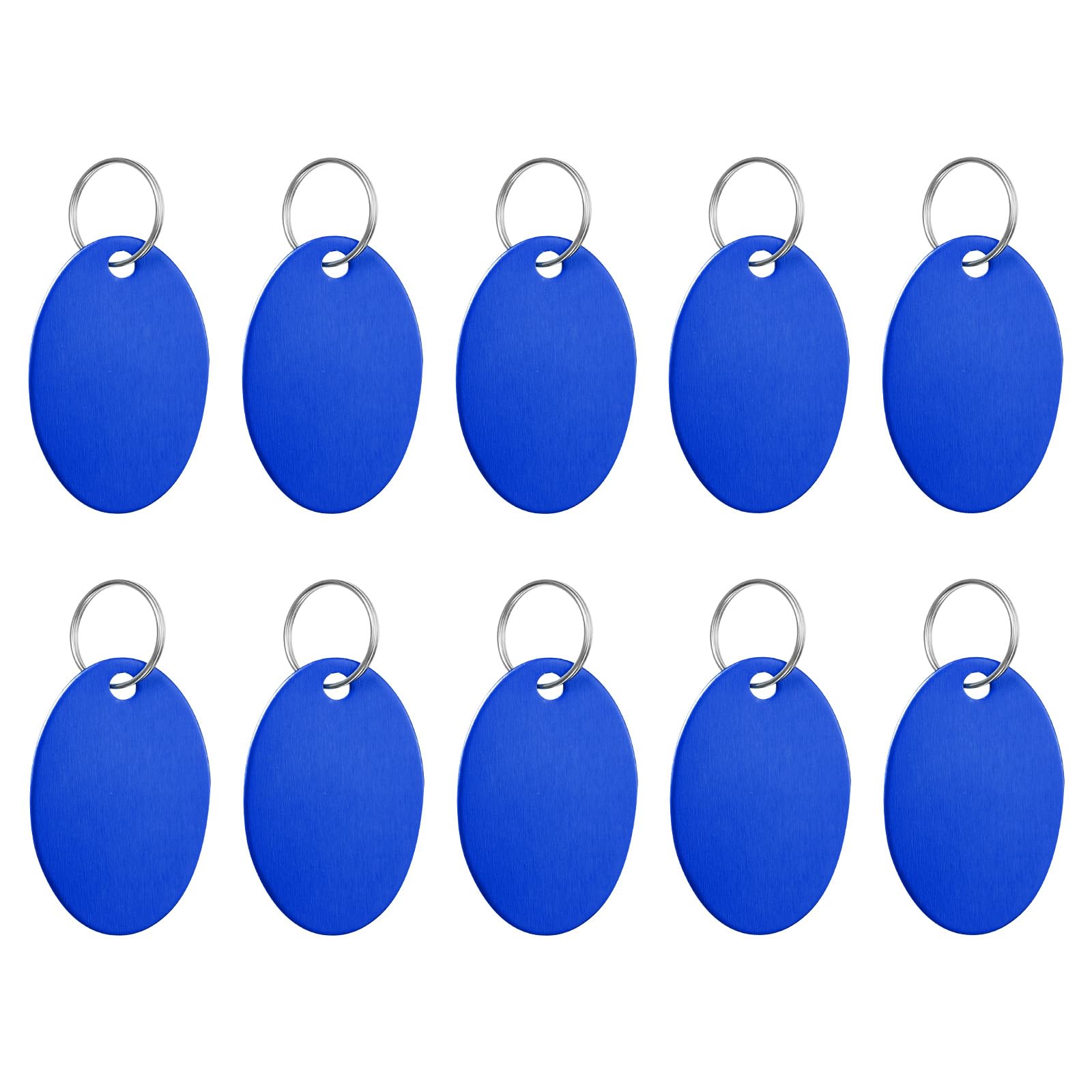 PATIKIL Aluminum Stamping Blanks 1.5 x 1 Inch, 10Pcs Oval Metal Engraving Blank Discs Sublimation ID Name Tags Dog Tag with Key Rings for DIY Craft Engraving, Blue