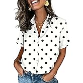 Zeagoo Button Down Shirts for Women Short Sleeve Collared Tops Dressy Casual V Neck Blouses