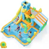 Ktaxon 10 in 1 Inflatable Water Slide, Outdoor Bounce House for Big Kids | Bouncy Castle Included Flower Sprinkler, 450W Blower, Long Slide &amp; Splash Pool, for Backyard Ages 3-8