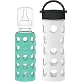 Lifefactory Baby & Me Glass Bottle Gift Set (1) 9-Ounce Baby Bottle Kale, (1) 16-Ounce Glass Bottle Optic White