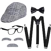 Haakong Old Man Costume Set 100 Days of School Grandpa Costume for Adults Newsboy Hat 1920s Accessories for Halloween