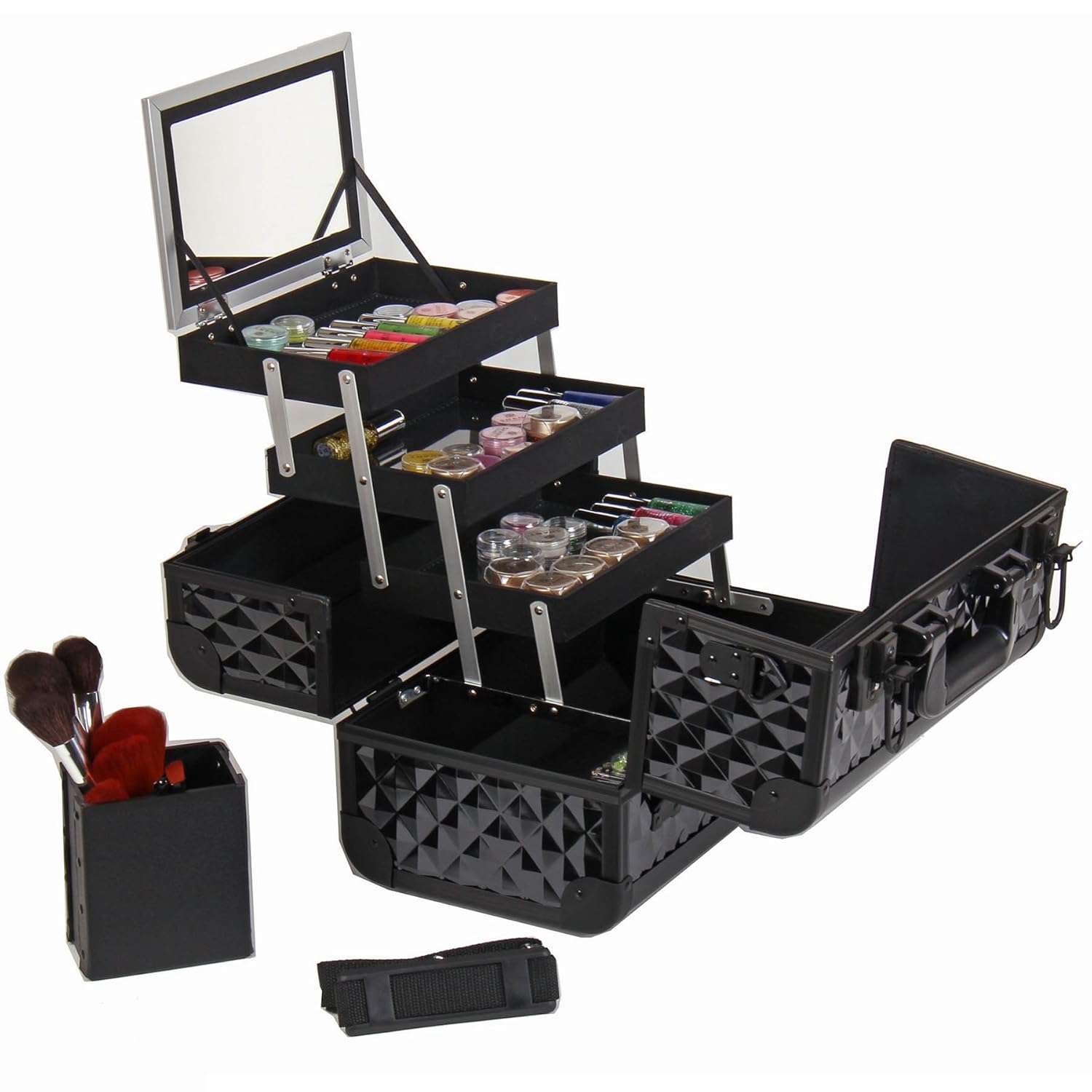 SHANY Premier Fantasy Collection Makeup Artists Cosmetics Train Case - Black Diamond : Makeup Organizer : Beauty