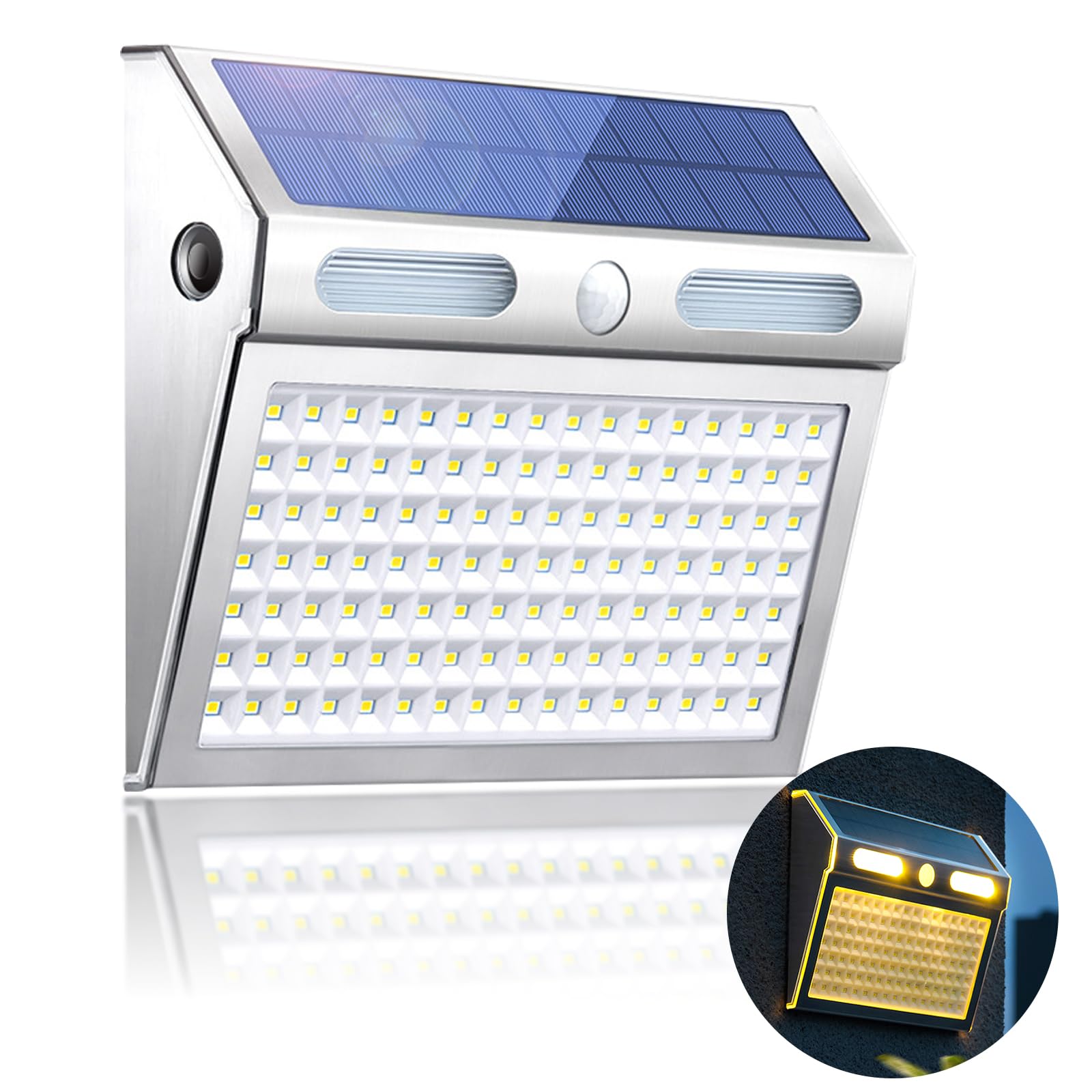 TOTHDATE 112 LEDs Solar Security Light with Motion Sensor, Warm White Light 2200mAh Solar Wall Light IP65 Waterproof Flood Light for Front Door Yard Garage Garden Fence
