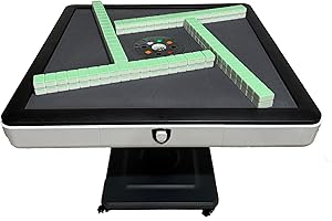 SXTL Sifang City Folding Automatic Mahjong Table, American 110V and Plug, 8ft Cable, Dining Table, Includes 2 Dices, with White Big Table Cover 四方城50号玉石牌可折叠麻将机 (T350 50mm White)