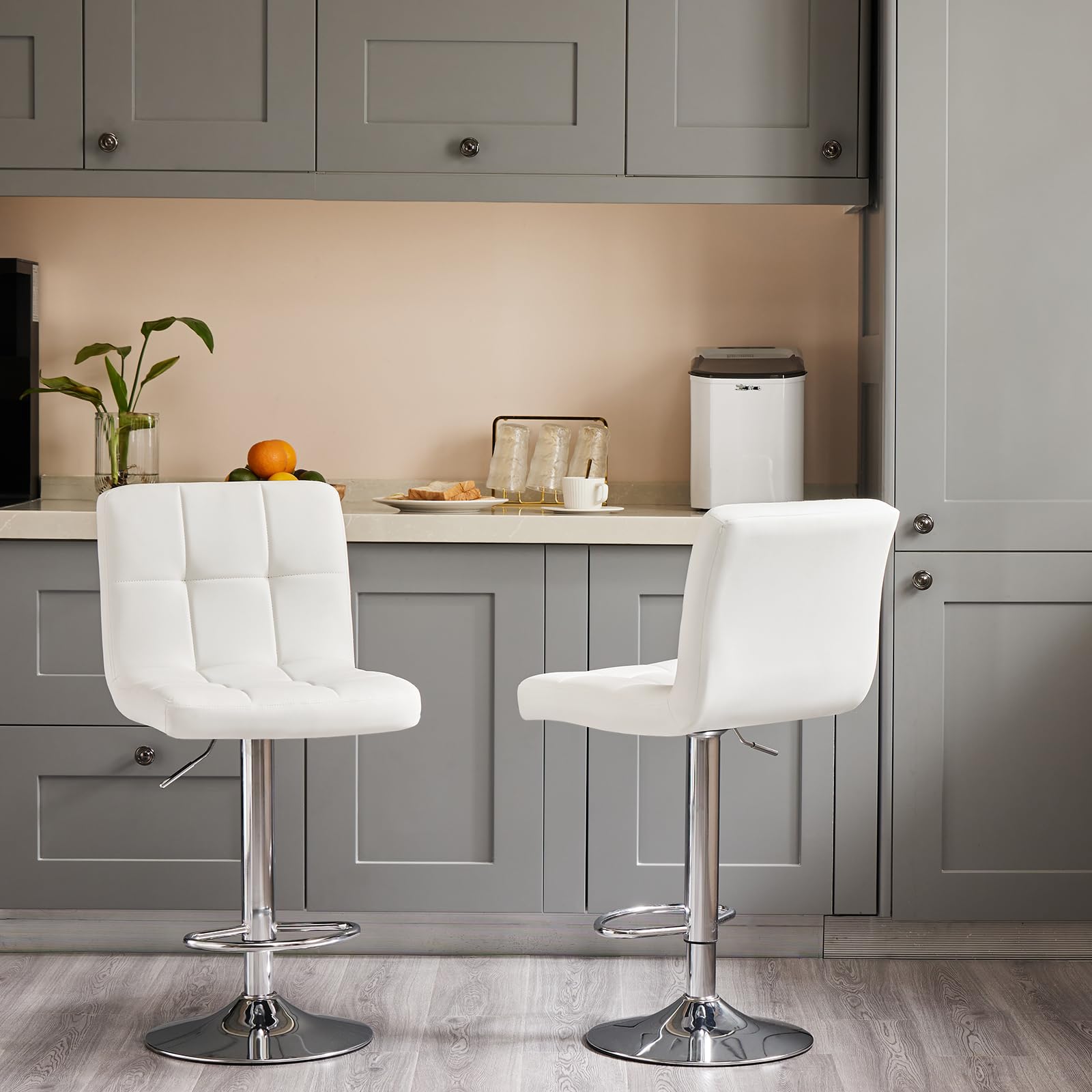Photo 1 of ***ONE ONLY*** DUMOS Bar Stools, 24 inch Counter Height Bar Stools, Upholstered Modern Kitchen Barstools with Metal Base, PU Leather Saddle Stools for Kitchen Island, Snowy White