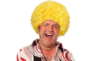 HODRME Unisex Short Fluffy Afro Wigs-Women Men Kinky Curly Disco Hippie Wig for Costume Cosplay Halloween Christmas Party (Yellow)