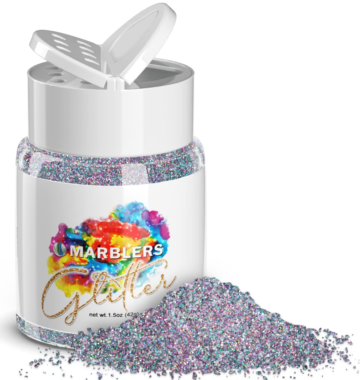 MARBLERS Holographic Glitter [Holo Fairy Powder] 1.5oz (42g) | Fine | Non-Toxic, Vegan, Cruelty-Free | Face, Body, Eyeshadow, Hair, Festival, Party Makeup | Nail Art, Polish | Resin, Tumbler, Candle — image 1