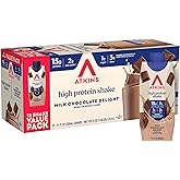 Atkins Milk Chocolate Delight High Protein Shake, 15g Protein, 2g Net Carb, 1g Sugar, Keto Friendly, Chocolate Flavored Protein Shakes, 12 Count
