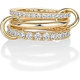 PAVOI 14K Gold Plated Interlocking Ring for Women - Chunky Connected Bands Interlock Stackable Rings for Women - Trendy Cubic Zirconia Two Tone Interlocked Multi-Band Statement Jewelry