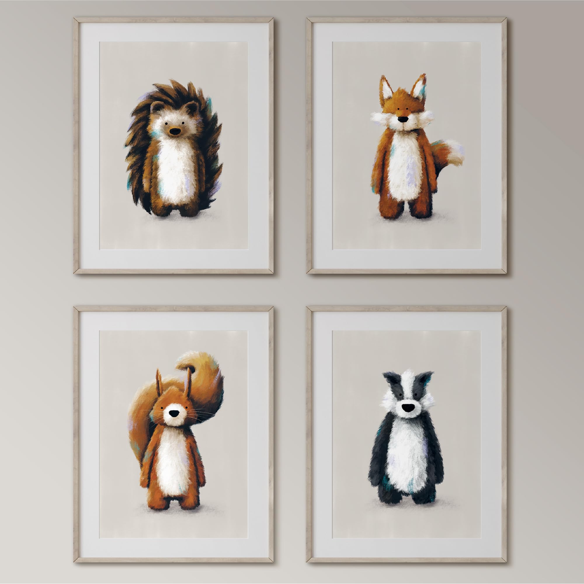 Tigercub Prints Forest Animal Nursery Prints | A4 Set of 4 | Printed on 400gsm Professional Quality Paper | Designed and Printed in UK | Nursery Decor | Baby and Kids Wall Art | Bedroom Decoration