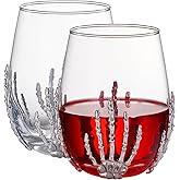 Stemless Skeleton Wine Glasses Set of 2 17oz 5 Inch Tall Gothic Drinking Cups for Skeleton Gifts Spooky Décor Graveyard Themed Parties Seasonal Entertaining and Unique Wine Gift Sets