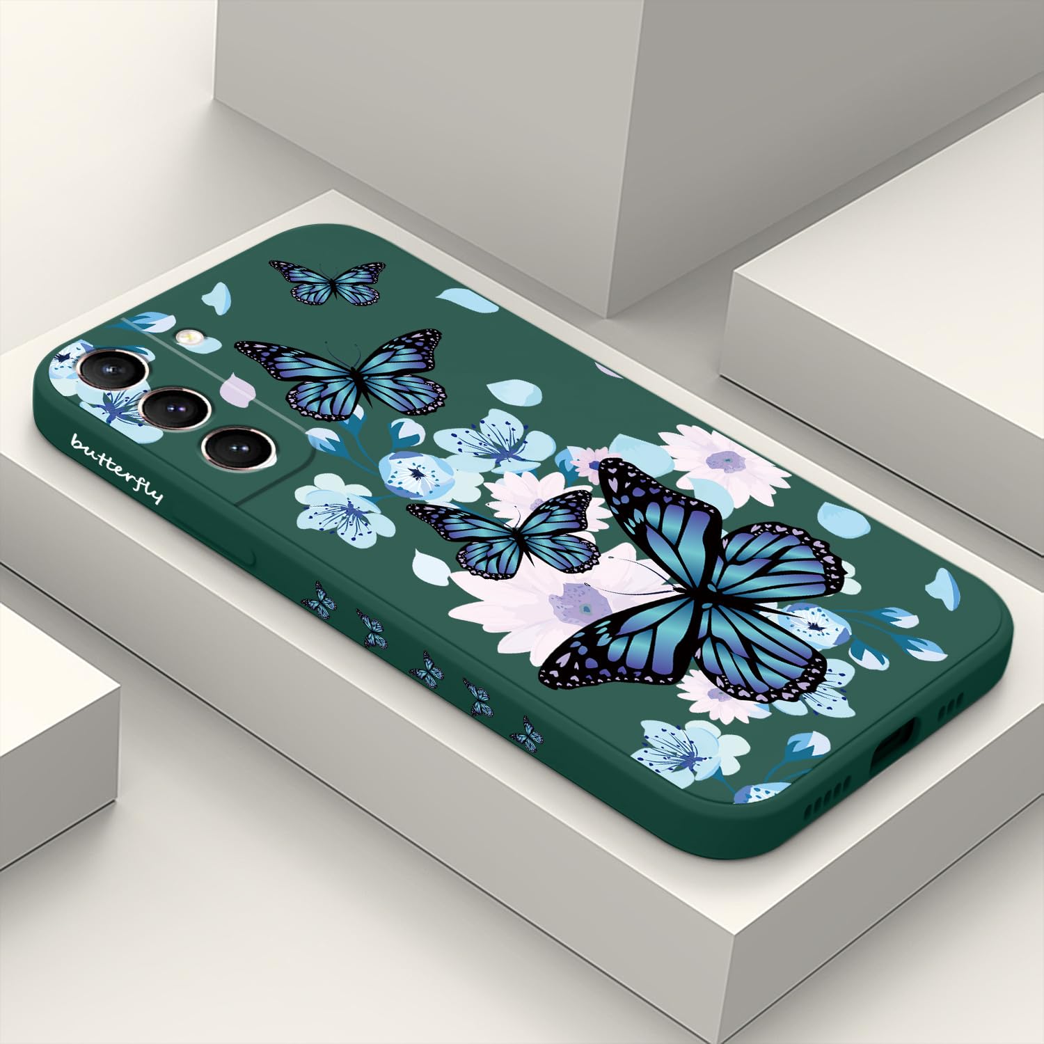 LEECG for Samsung Galaxy S21 Case, Creative Flower Pattern Design Slim Soft Silicone Protective for Galaxy S21 Phone Cover 6.2 inch, Aurora Butterfly Green