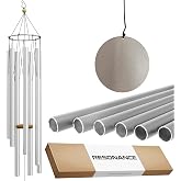 Wind Chimes for Outside and Inside &ndash; 44 inch &ndash; 528hz Solfeggio Healing Tones - Silver