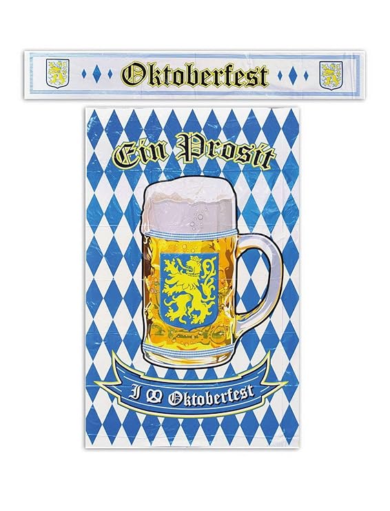 toybakery - Oktoberfest Dekoration Deko Poster und Banner mit blau weißer bayrischer Raute und Bierkrug, 120cm, ideal für Jed