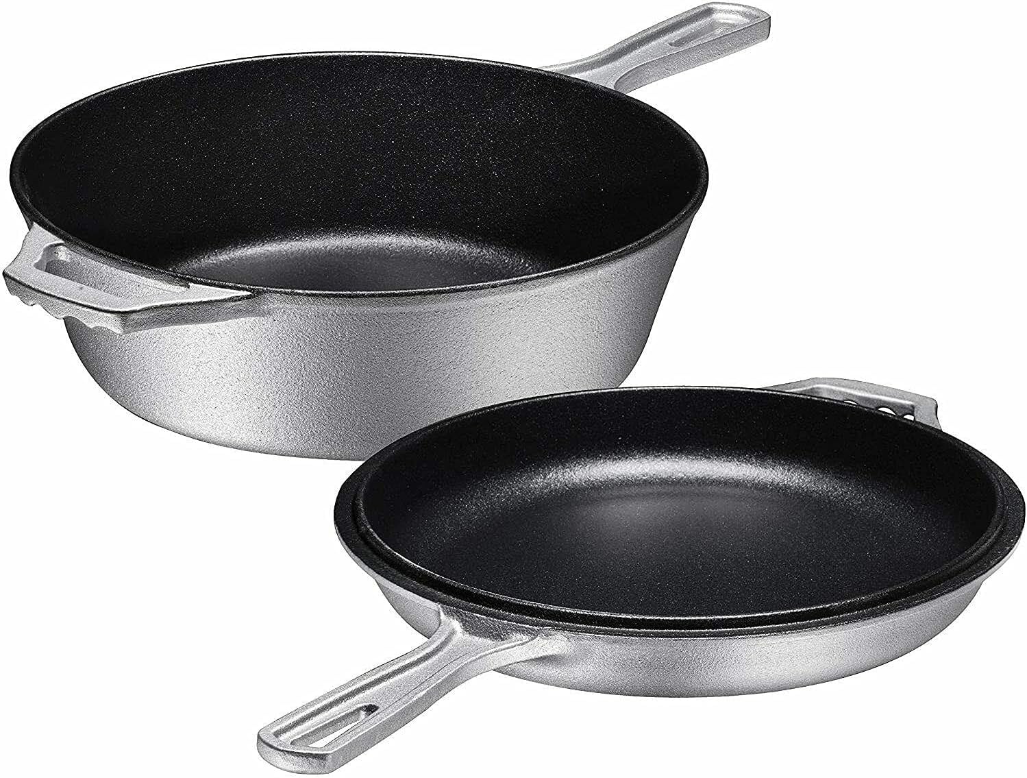 Cast Iron Dutch Oven and Deep Fryer Pan Silver Set 3 Quart Home cookware Skillets Pans for cooking Iron skillet Frying pans Griddle pan for stove top Kitchen pans Iron skillets for cooking