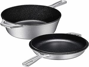 Cast Iron Dutch Oven and Deep Fryer Pan Silver Set 3 Quart Home cookware Skillets Pans for cooking Iron skillet Frying pans Griddle pan for stove top Kitchen pans Iron skillets for cooking