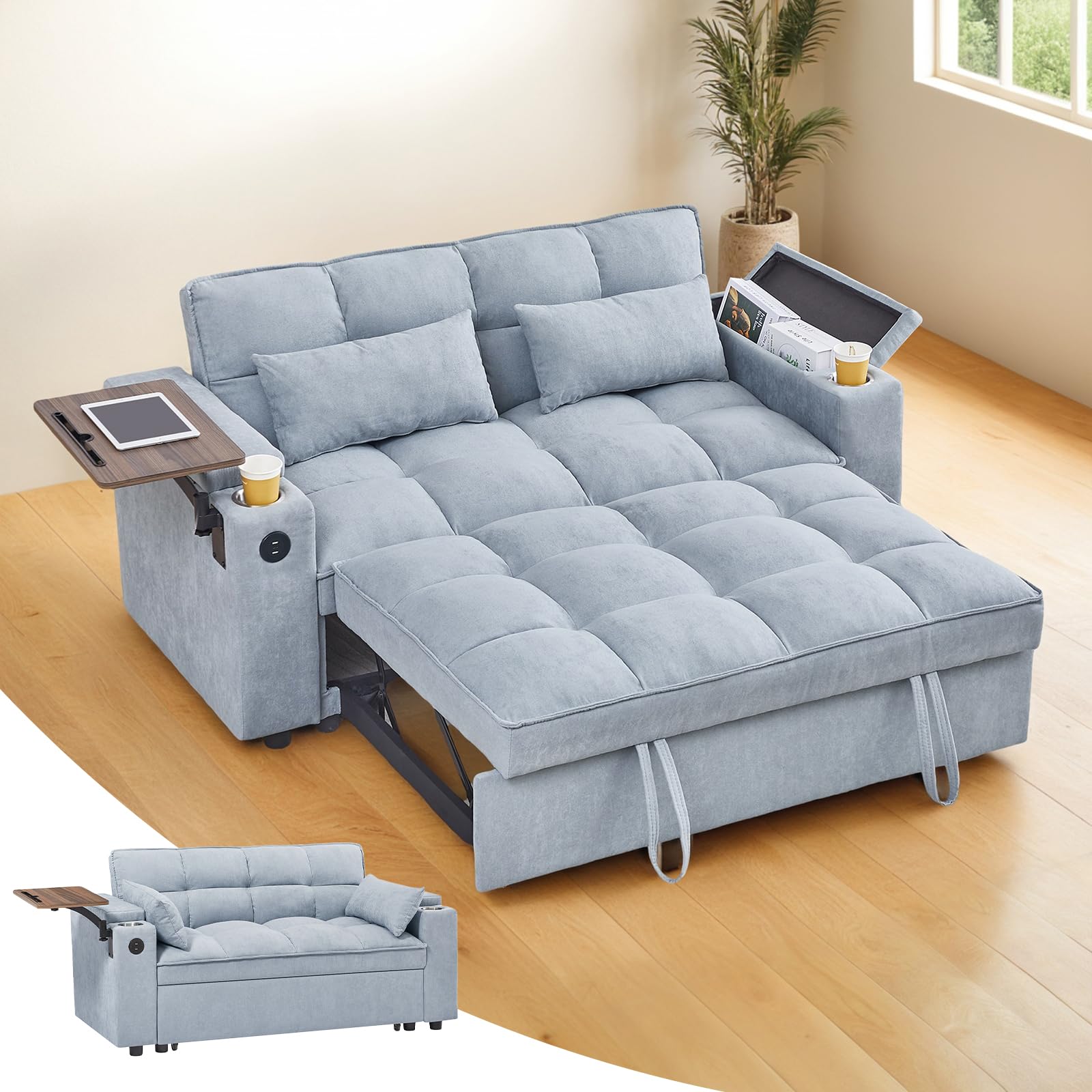 Skepphlay 3 in 1 Sleeper Sofa Bed, Pull Out Couch with Side Table, 65 ...