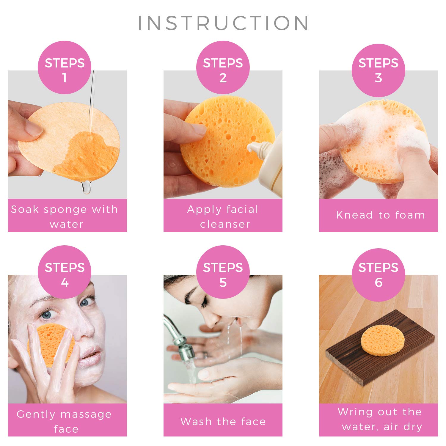 50-Count Compressed Facial Sponges, GAINWELL Cellulose Facial Sponges, 100% Natural Cosmetic Spa Sponges for Facial Cleansing, Exfoliating Mask, Makeup Removal : Beauty