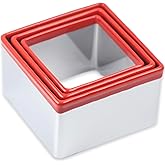 3 Pcs Square Cookie Cutter Set, Stainless Steel Biscuit Cutters for Baking, 2.5” 2.9” 3.3”, Sandwich Cutter Shapes for Kids, Red Soft Rubber Top for Protection