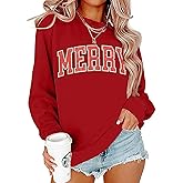 BOMYTAO Merry Christmas Sweatshirt for Women Christmas Pullover Sweatshirts Xmas Holiday Casual Long Sleeve Shirts Tops