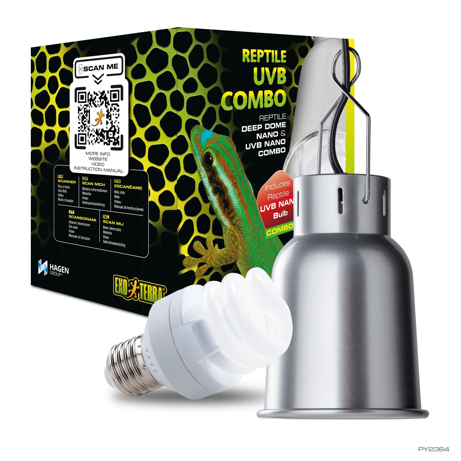 Exo Terra Reptile Deep Dome Nano/UVB Combo, Compact Reptile Lighting Set for Small Terrariums, High‑Output Dome Fixture with UVB Bulb for Optimal Heat & Light