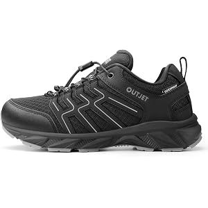 OUTJET Men's Waterproof Hiking Shoes Quick Laces Lightweight Sneakers | Low-Top Comfortable Non-Slip Outdoor Hiking Shoes for